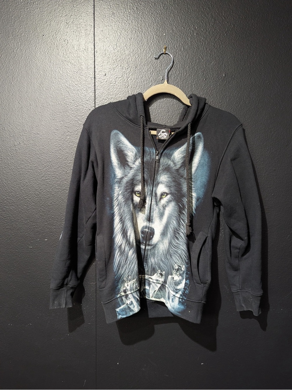 Kids Black Wolf Graphic Zip Hoodie